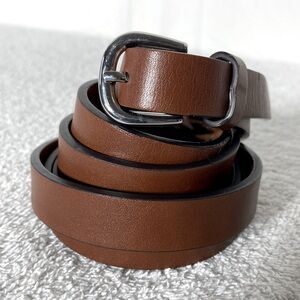 Skinny Brown Faux Leather Belt with Silver Buckle